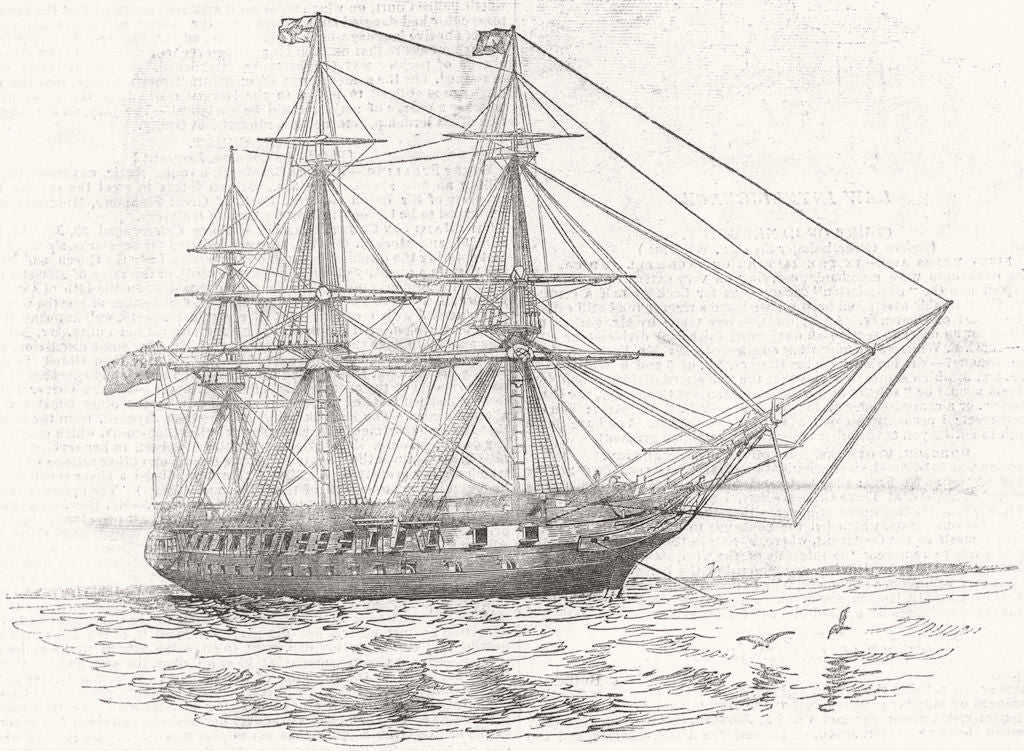 ROYALTY. The Queen East Indiaman 1842 old antique vintage print picture